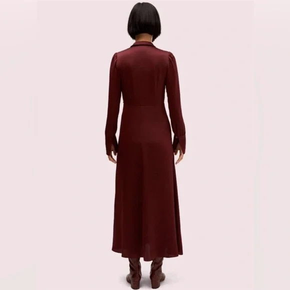 KATE SPADE COLLECTION Satin Midi Shirtdress in Candied Fig - NJMUA864 - Sz 0 - Picture 3 of 12